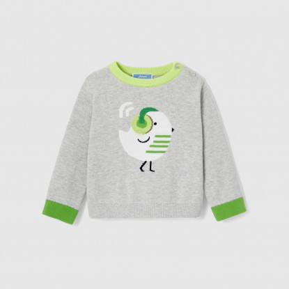 Пуловер с апликация на птичка за малко момче