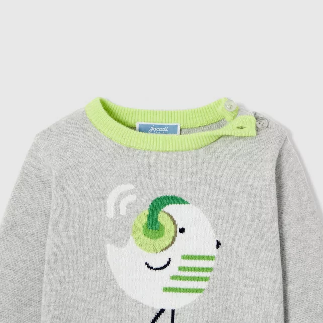Пуловер с апликация на птичка за малко момче