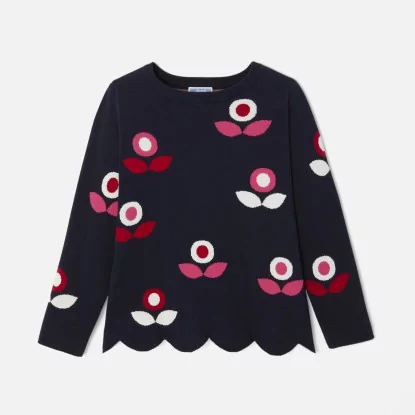 Жакардов пуловер на цветя за момиче