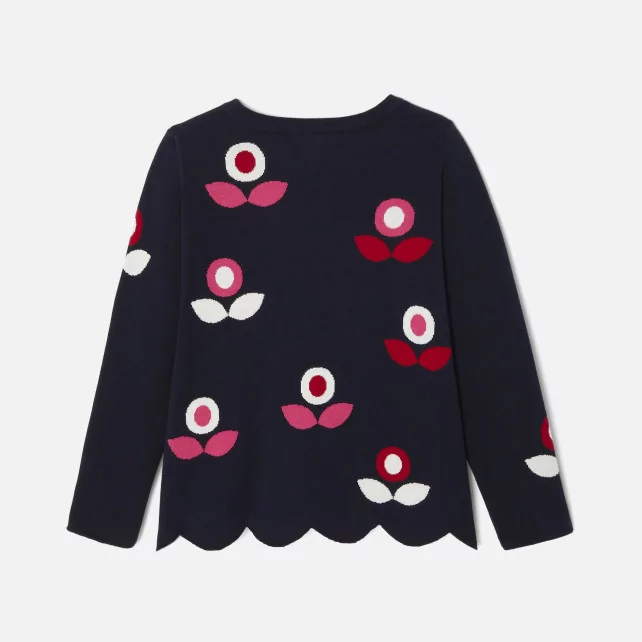 Жакардов пуловер на цветя за момиче
