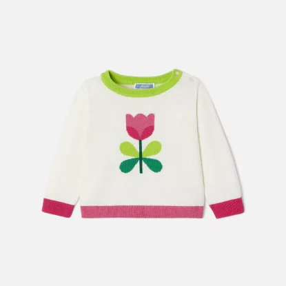 Пуловер с щампа на цвете за момиче